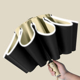 Automatic Reverse Umbrella Large One Key Control with Reflective Strip Folding Umbrella for Sunny Or Rainy Day Light Khaki In Australia - Darrahopens