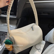 Woman Handbag with Pendant Fashionable Lovely Appearance Bright Pure Color PU Female Shoulder Bag Beige