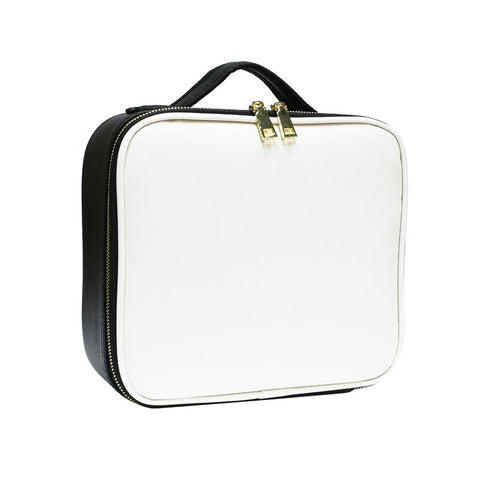 Cosmetic Storage Bag PU Leather Large Capacity Waterproof Adjustable Partition Makeup Case for Travel Black White In Australia - Darrahopens