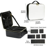 Cosmetic Storage Bag PU Leather Large Capacity Waterproof Adjustable Partition Makeup Case for Travel Black White In Australia - Darrahopens