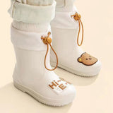 Children Rain Boot Anti Slip Waterproof Rain Boots Beam Port Cartoon Student Water Shoes for Boys Girls With Drawstring Rice White Bear 16 In Australia - Darrahopens