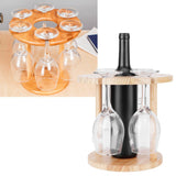 Wooden Wine Rack Glass Cup Holder Organizer Tabletop Display for 6 Glass and 1 Wine Bottle