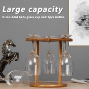 Wooden Wine Rack Glass Cup Holder Organizer Tabletop Display for 6 Glass and 1 Wine Bottle