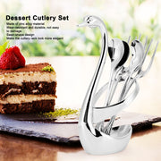 7Pcs/Set Zinc Alloy Dinnerware Swan Holder Tableware with 3 Spoons 3 Forks Home Decoration