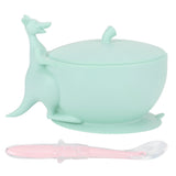 Cute Silicone Baby Feeding Bowl Spoon Set with Suction Base Non-Slip Tableware for InfantLight Green In Australia - Darrahopens