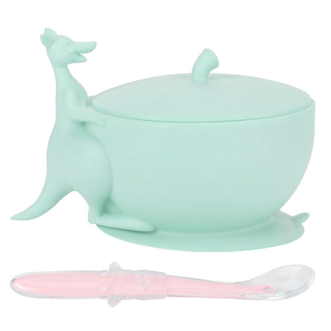 Cute Silicone Baby Feeding Bowl Spoon Set with Suction Base Non-Slip Tableware for InfantLight Green In Australia - Darrahopens