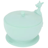 Cute Silicone Baby Feeding Bowl Spoon Set with Suction Base Non-Slip Tableware for InfantLight Green