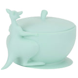 Cute Silicone Baby Feeding Bowl Spoon Set with Suction Base Non-Slip Tableware for InfantLight Green