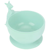 Cute Silicone Baby Feeding Bowl Spoon Set with Suction Base Non-Slip Tableware for InfantLight Green