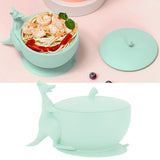 Cute Silicone Baby Feeding Bowl Spoon Set with Suction Base Non-Slip Tableware for InfantLight Green