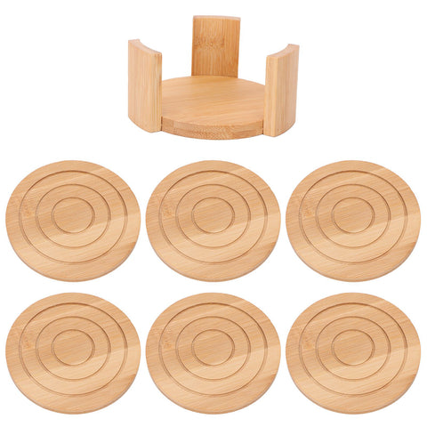 6PCS Bamboo Coaster with Holder Round Cup Mats Pad for Cold Drinks and Hot Beverage Home Supply In Australia - Darrahopens
