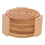 6PCS Bamboo Coaster with Holder Round Cup Mats Pad for Cold Drinks and Hot Beverage Home Supply In Australia - Darrahopens