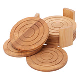 6PCS Bamboo Coaster with Holder Round Cup Mats Pad for Cold Drinks and Hot Beverage Home Supply In Australia - Darrahopens