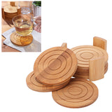 6PCS Bamboo Coaster with Holder Round Cup Mats Pad for Cold Drinks and Hot Beverage Home Supply