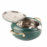 Frying Pot with Thermometer Japanese Stainless Steel Fryer Pan for Induction Cooker Deep Green In Australia - Darrahopens