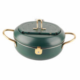 Frying Pot with Thermometer Japanese Stainless Steel Fryer Pan for Induction Cooker Deep Green