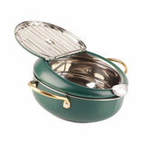 Frying Pot with Thermometer Japanese Stainless Steel Fryer Pan for Induction Cooker Deep Green