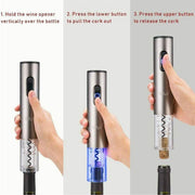 Electric Wine Bottle Opener Automatic Corkscrew W/Foil Cutter Pourer Vacuum StopperSilver Gray