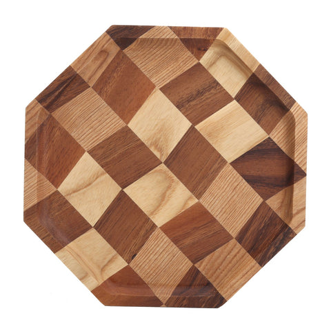 Grid Pattern Wood Plate Fruit Dishes Holder Tea Tray Dessert Dinner Bread Serving Tray24x24cm In Australia - Darrahopens