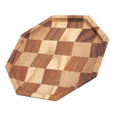 Grid Pattern Wood Plate Fruit Dishes Holder Tea Tray Dessert Dinner Bread Serving Tray24x24cm In Australia - Darrahopens
