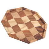 Grid Pattern Wood Plate Fruit Dishes Holder Tea Tray Dessert Dinner Bread Serving Tray24x24cm In Australia - Darrahopens
