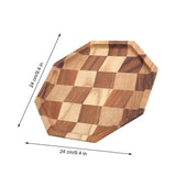 Grid Pattern Wood Plate Fruit Dishes Holder Tea Tray Dessert Dinner Bread Serving Tray24x24cm