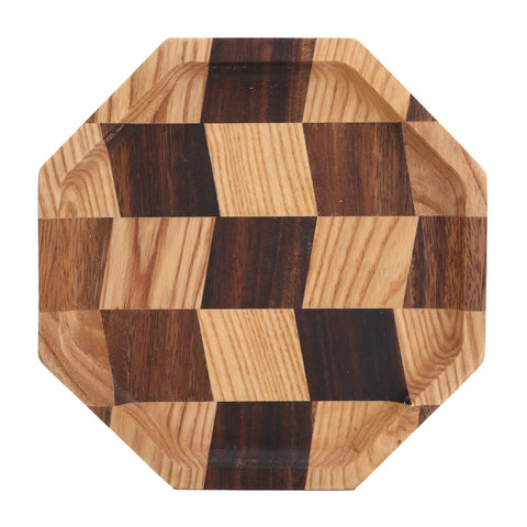 Grid Pattern Wood Plate Fruit Dishes Holder Tea Tray Dessert Dinner Bread Serving Tray20x20cm In Australia - Darrahopens