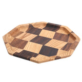 Grid Pattern Wood Plate Fruit Dishes Holder Tea Tray Dessert Dinner Bread Serving Tray20x20cm