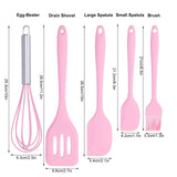 Cooking Spatula Set Silicone Baking Scraper Heat Resistant Egg Beater Kitchen Utensil(Pink )