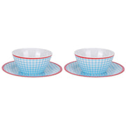 4Pcs/Set Salad Bowl Dish Light Blue Grid Pattern Imitation Porcelain Snack Plate Tableware In Australia - Darrahopens