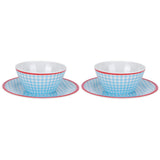4Pcs/Set Salad Bowl Dish Light Blue Grid Pattern Imitation Porcelain Snack Plate Tableware In Australia - Darrahopens