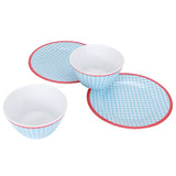 4Pcs/Set Salad Bowl Dish Light Blue Grid Pattern Imitation Porcelain Snack Plate Tableware