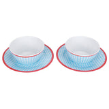 4Pcs/Set Salad Bowl Dish Light Blue Grid Pattern Imitation Porcelain Snack Plate Tableware