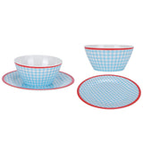 4Pcs/Set Salad Bowl Dish Light Blue Grid Pattern Imitation Porcelain Snack Plate Tableware