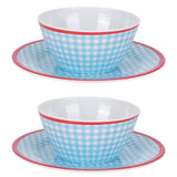 4Pcs/Set Salad Bowl Dish Light Blue Grid Pattern Imitation Porcelain Snack Plate Tableware