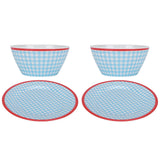 4Pcs/Set Salad Bowl Dish Light Blue Grid Pattern Imitation Porcelain Snack Plate Tableware