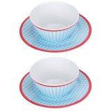 4Pcs/Set Salad Bowl Dish Light Blue Grid Pattern Imitation Porcelain Snack Plate Tableware