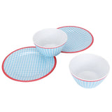 4Pcs/Set Salad Bowl Dish Light Blue Grid Pattern Imitation Porcelain Snack Plate Tableware