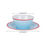 4Pcs/Set Salad Bowl Dish Light Blue Grid Pattern Imitation Porcelain Snack Plate Tableware