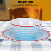 4Pcs/Set Salad Bowl Dish Light Blue Grid Pattern Imitation Porcelain Snack Plate Tableware