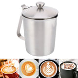 Coffee Latte Cup Thicken 304 Stainless Steel Measuring cup Milk Frothing Jug with Scale Cover500ml with Cover