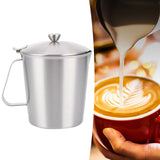 Coffee Latte Cup Thicken 304 Stainless Steel Measuring cup Milk Frothing Jug with Scale Cover1000ml with Cover