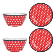 4Pcs Salad Dish Set Red Dots Imitation Porcelain Plate Fruit Food Cake Dish Dinnerware for Kitchen In Australia - Darrahopens