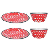 4Pcs Salad Dish Set Red Dots Imitation Porcelain Plate Fruit Food Cake Dish Dinnerware for Kitchen