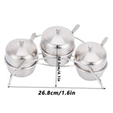 304 Stainless Steel Condiment Pot Spice Container Salt Sugar Box Storage Spice Rack Set