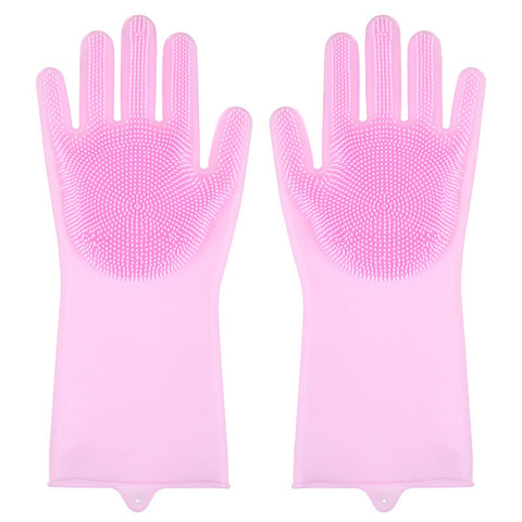 Silicone Gloves with bristles Waterproof Splashproof Oil Proof Soft Elastic Kitchen Dishwashing Silicone Cleaning GlovesPink In Australia - Darrahopens