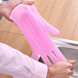 Silicone Gloves with bristles Waterproof Splashproof Oil Proof Soft Elastic Kitchen Dishwashing Silicone Cleaning GlovesPink In Australia - Darrahopens