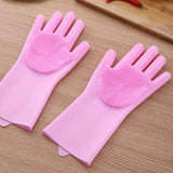 Silicone Gloves with bristles Waterproof Splashproof Oil Proof Soft Elastic Kitchen Dishwashing Silicone Cleaning GlovesPink In Australia - Darrahopens