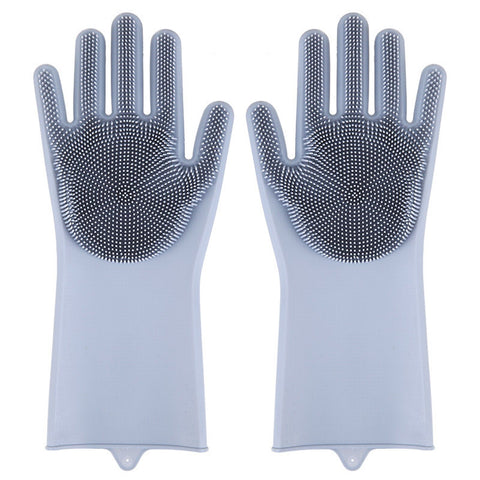 Silicone Gloves with bristles Waterproof Splashproof Oil Proof Soft Elastic Kitchen Dishwashing Silicone Cleaning GlovesGrey
