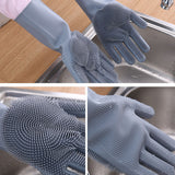 Silicone Gloves with bristles Waterproof Splashproof Oil Proof Soft Elastic Kitchen Dishwashing Silicone Cleaning GlovesGrey In Australia - Darrahopens